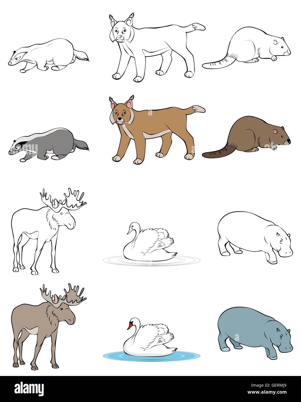 Vektor-Illustration aus einer Reihe von sechs Tiere Stock Vektor