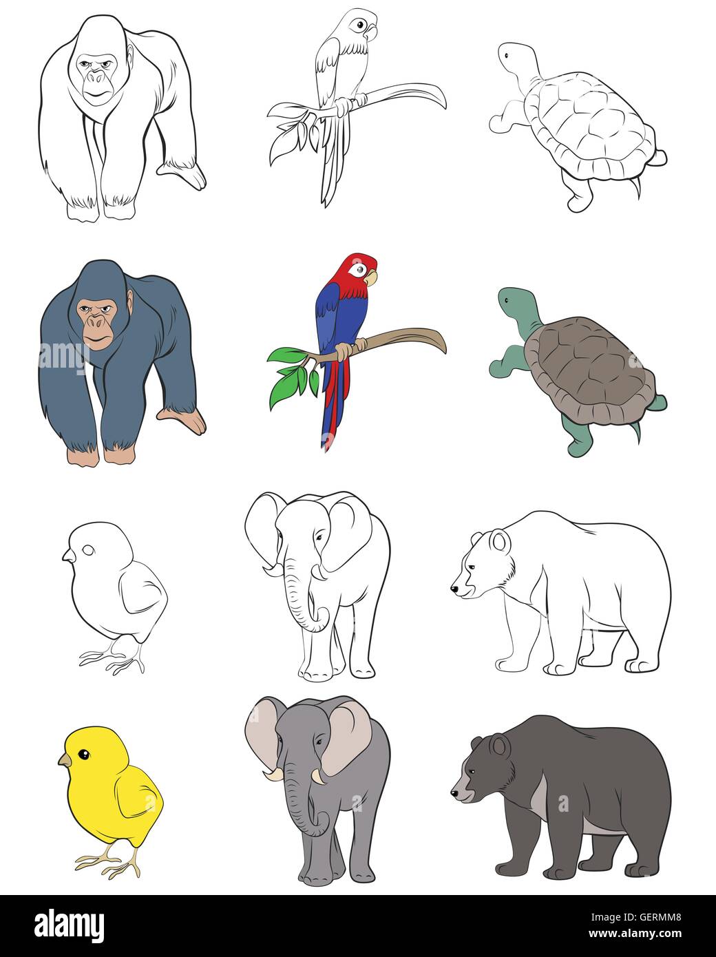 Vektor-Illustration aus einer Reihe von sechs Tiere Stock Vektor