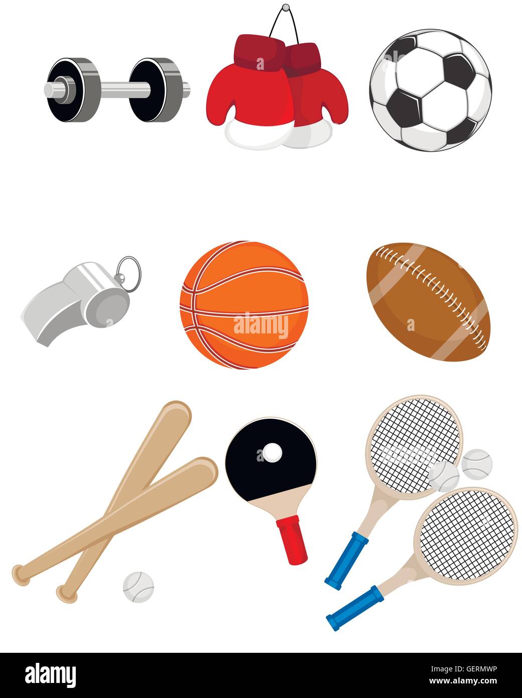 Vektor-Illustration eines Sport-Artikel-Sets Stock Vektor