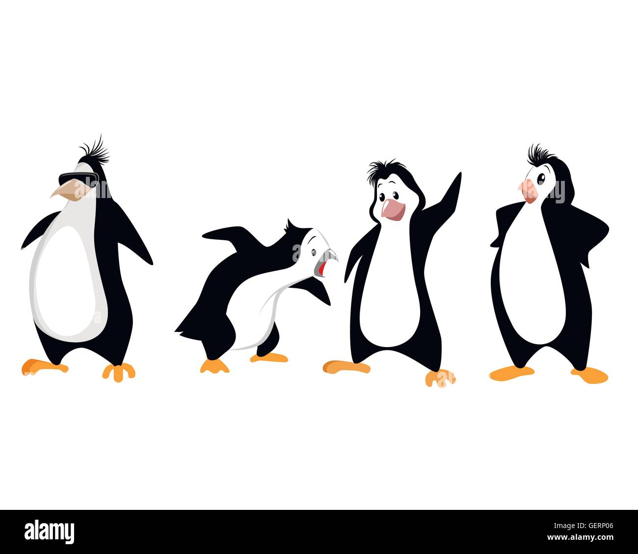 vektor-illustration-eines-vier-lustige-pinguine-stock-vektorgrafik-alamy