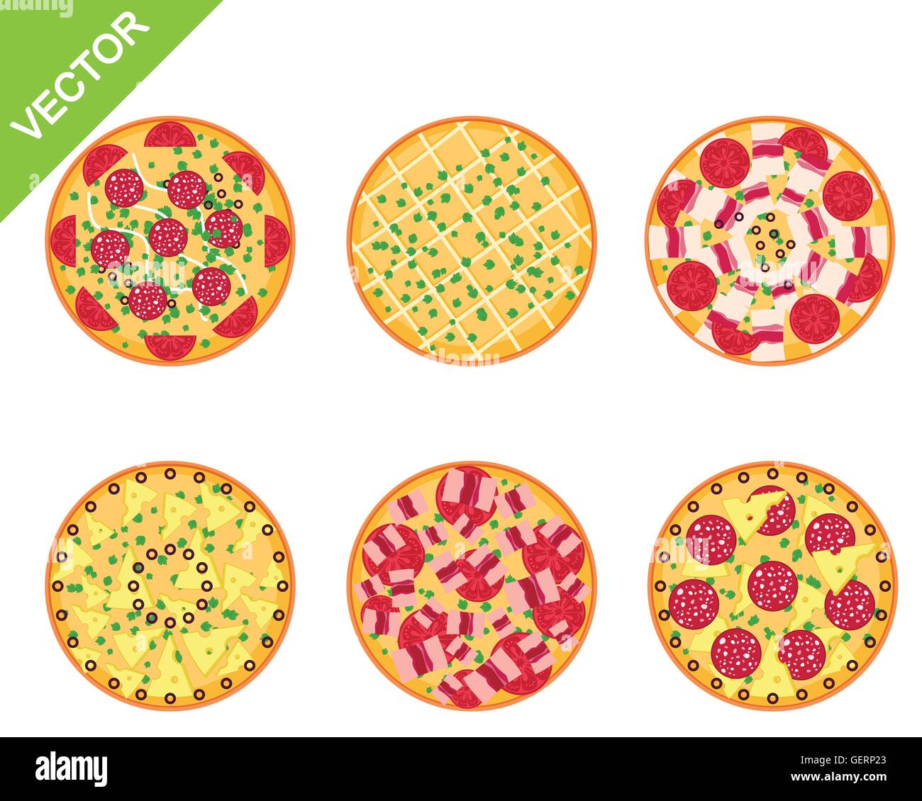 Vektor-Illustration eines anderen Pizza-Sets Stock Vektor