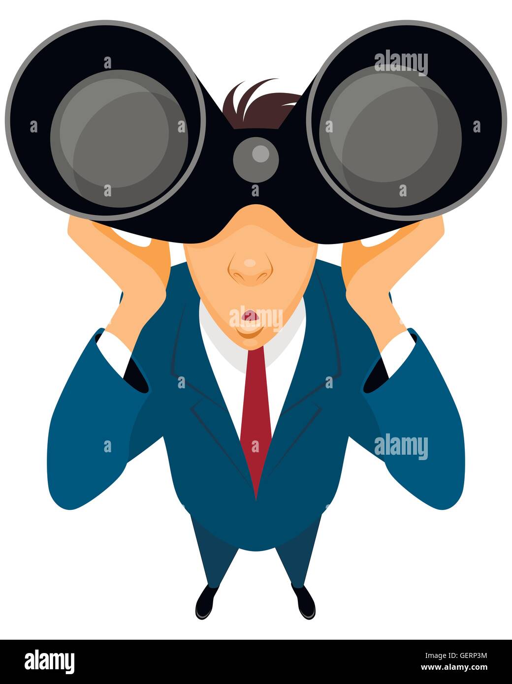 Vektor-Illustration eines Geschäftsmannes, der Blick durch ein Fernglas Stock Vektor