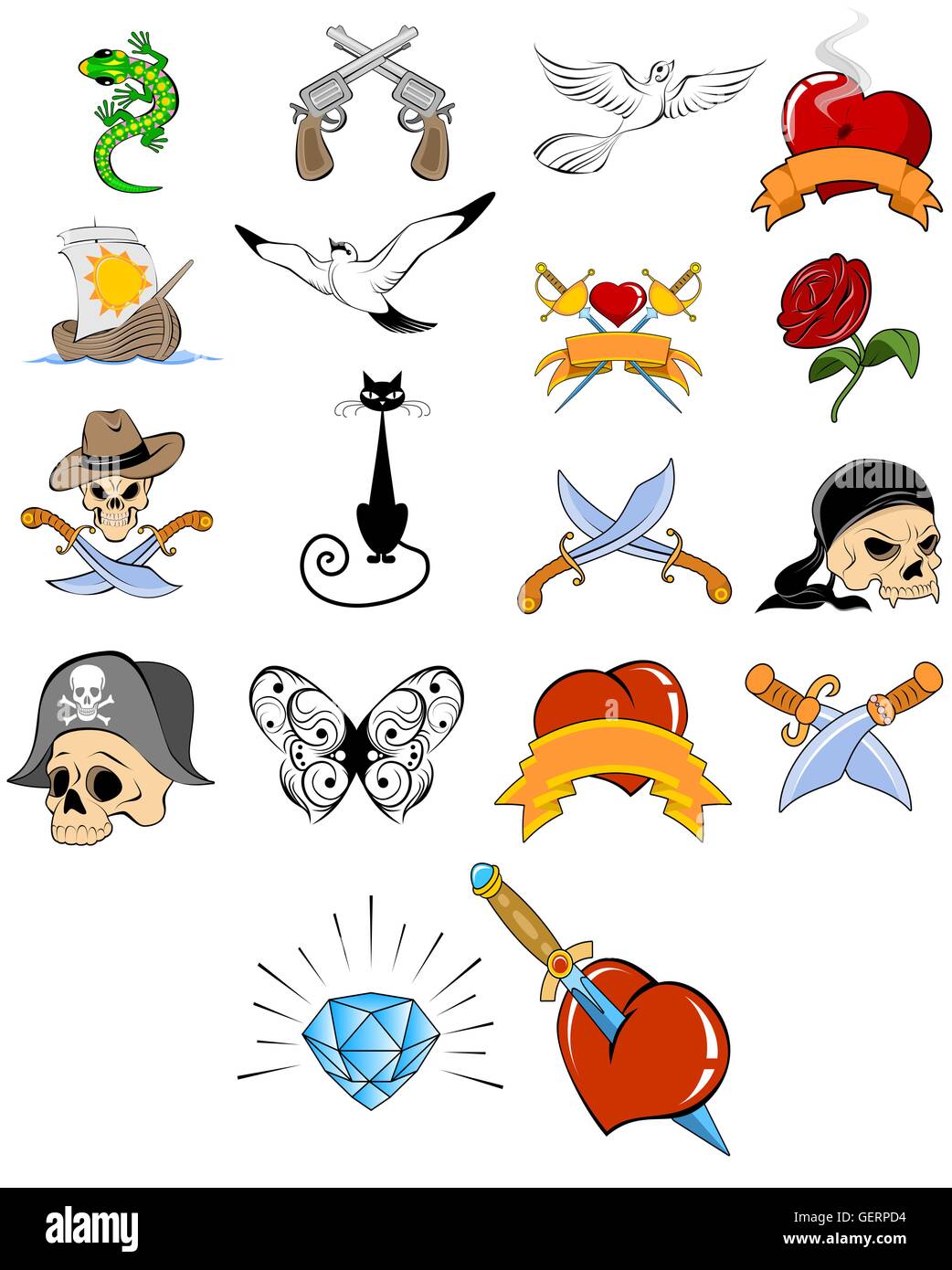 Vektor-Illustration eines verschiedenen Tattoo-Sets Stock Vektor