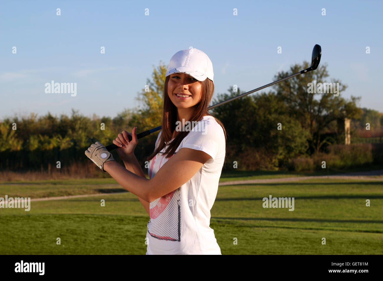 Schöne Mädchen Golf Spieler portrait Stockfoto