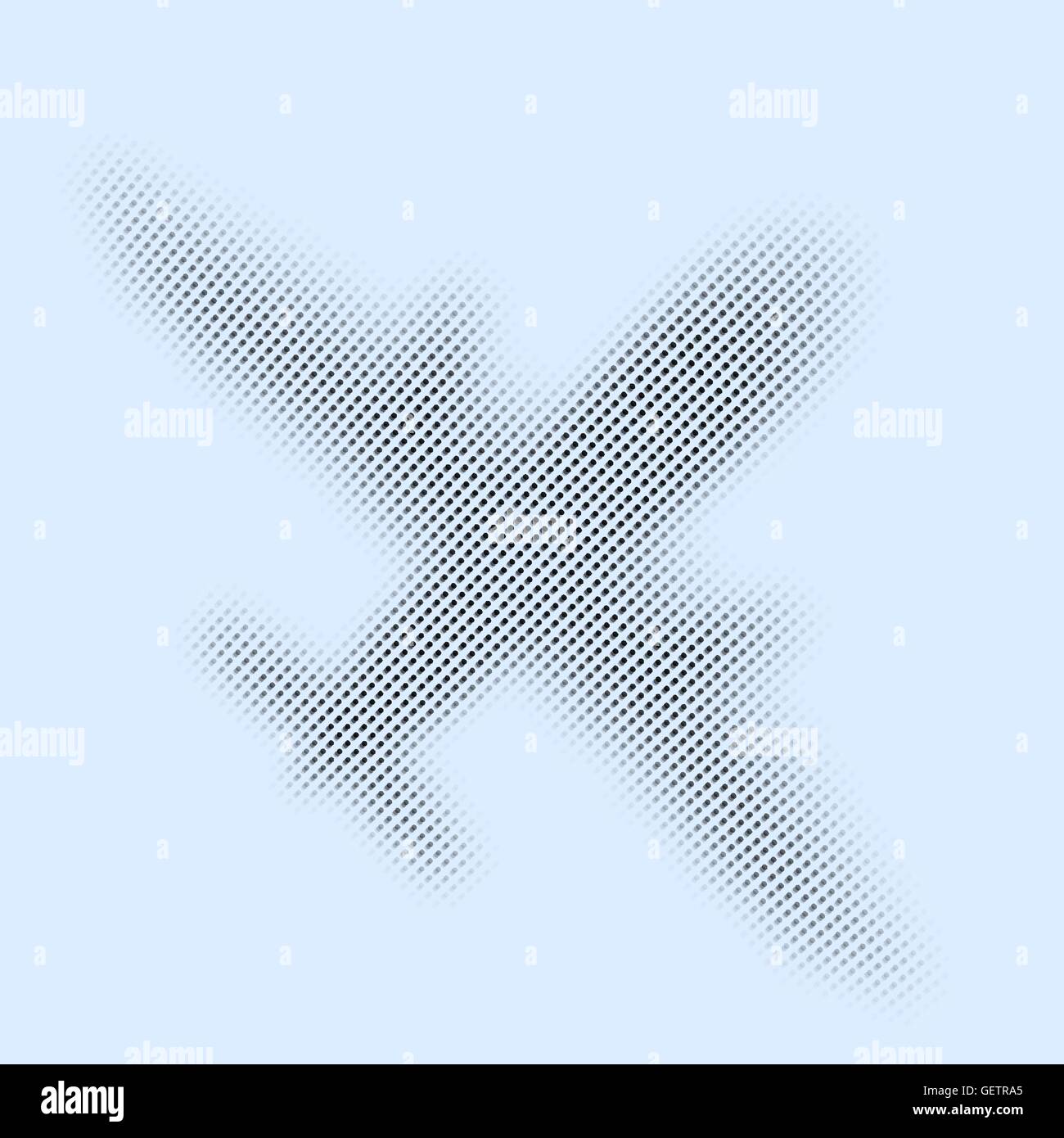 Flugzeug in schnelle Bewegung abstrakte Vektor-Illustration oder Design in schwarz und weiß aus Punkten. Flugzeug-Symbol. Stock Vektor