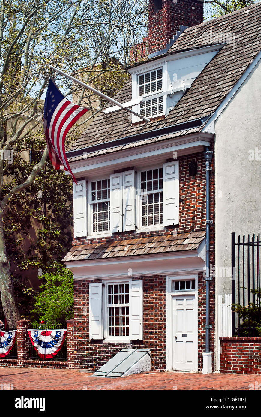 Haus von Betsy Ross, der Hersteller von die erste amerikanische Flagge war. Stockfoto