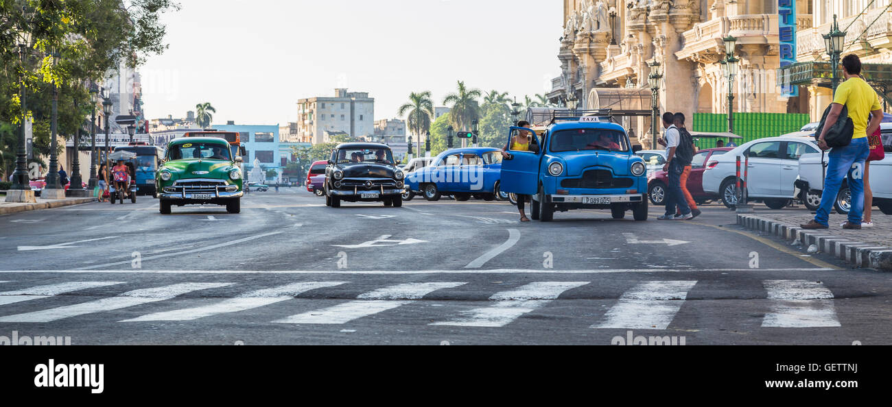 Havanna Panorama voll von alten Autos. Stockfoto