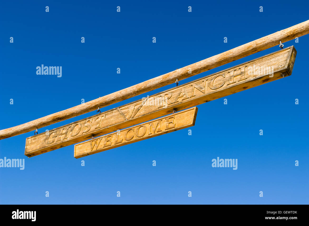 Detail der Ortseingangsschild auf Ghost Ranch. Stockfoto