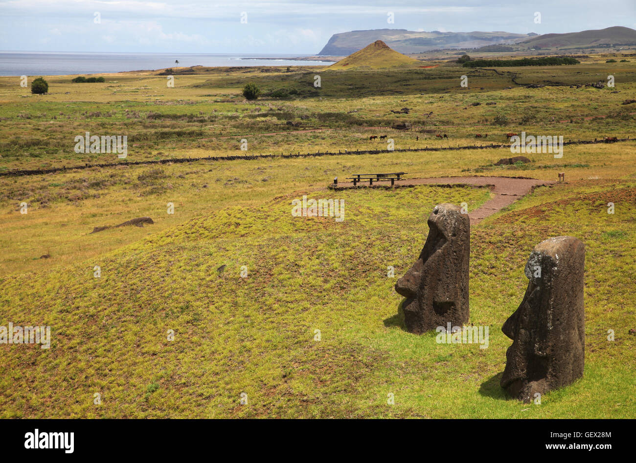 Antike Skulpturen auf der östlichen Insel (Rapa Nui) in Polynesien, Chile Stockfoto