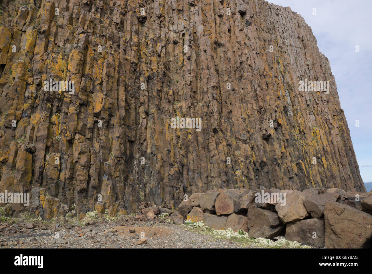 Basalt säulenförmigen Felsformation, Stykkisholmur Stockfoto