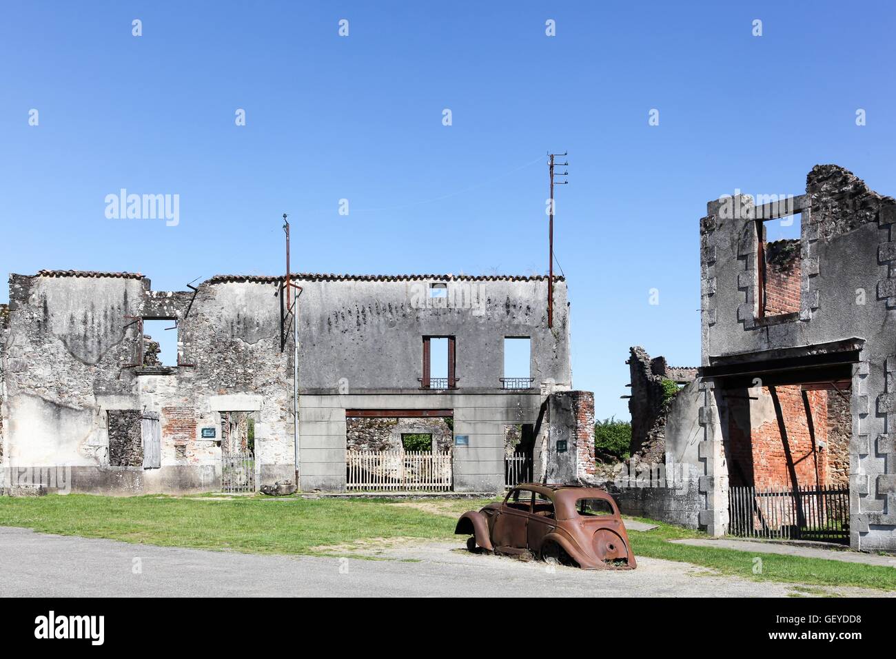 Zerstörte Dorf von Oradour Sur Glane im Juni 1944, Frankreich Stockfoto