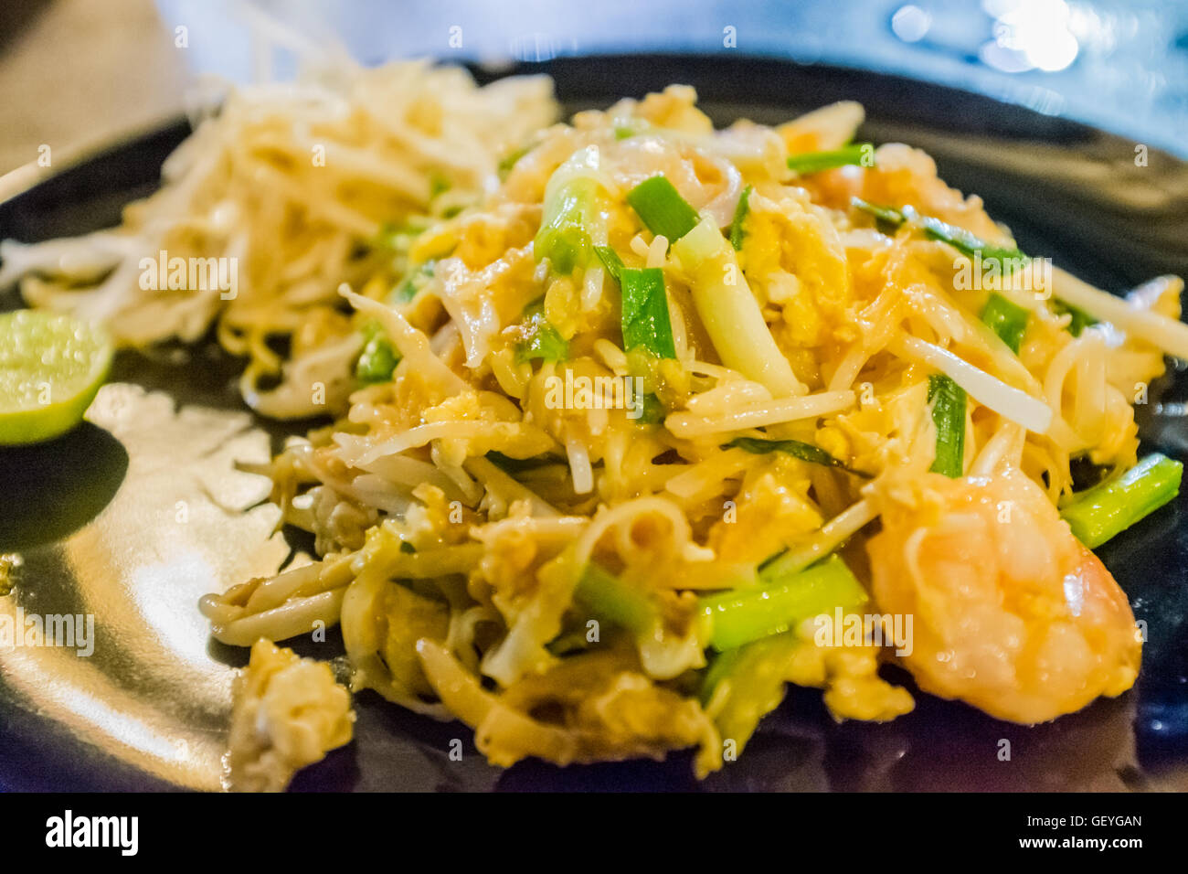 Köstliche Meeresfrüchte Pad Thai, Chiang Mai in Thailand Stockfoto