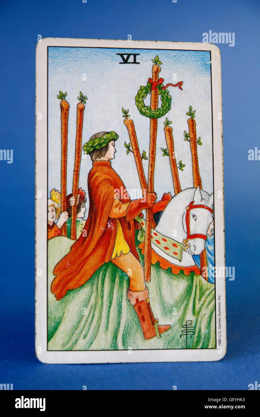 Tarot-Karten, sechs der Stäbe Stockfoto