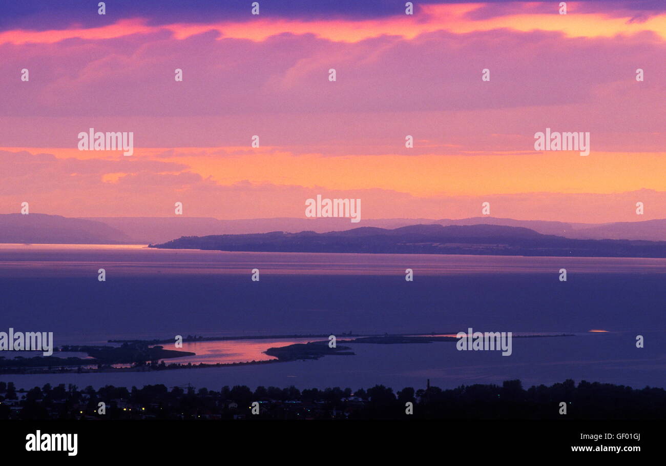 Geographie / Reisen, Österreich, Vorarlberg, Bildstein, Blick in Richtung Rheintal in Abendstimmung, Stockfoto