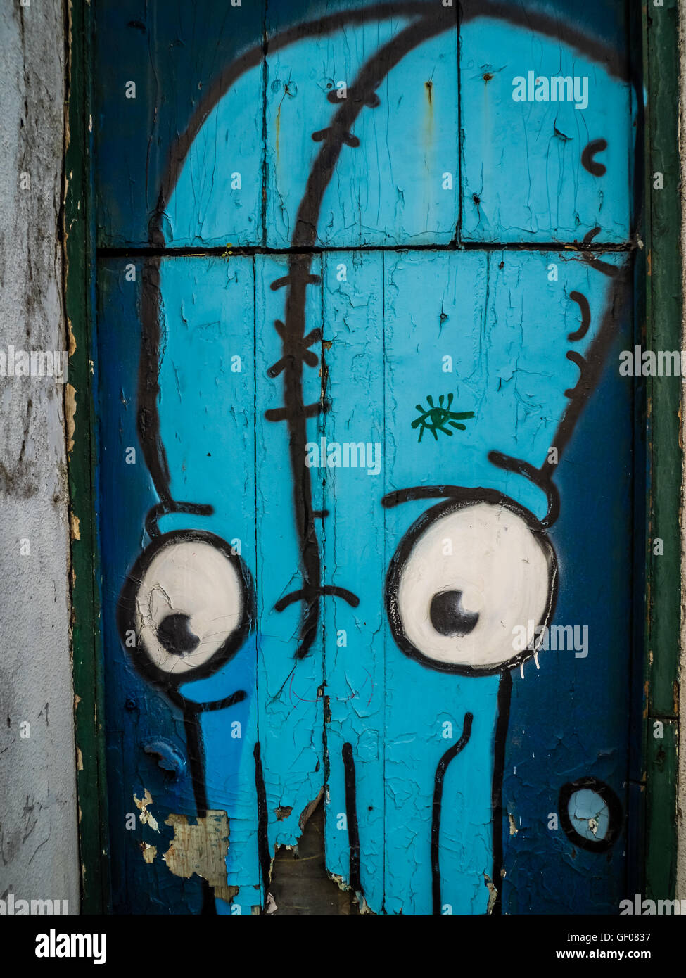 Nahaufnahme von einem Graffiti Kunst Octopuss an der Wand eines Hauses in Ponta Delgada, Azoren, Portugal Stockfoto