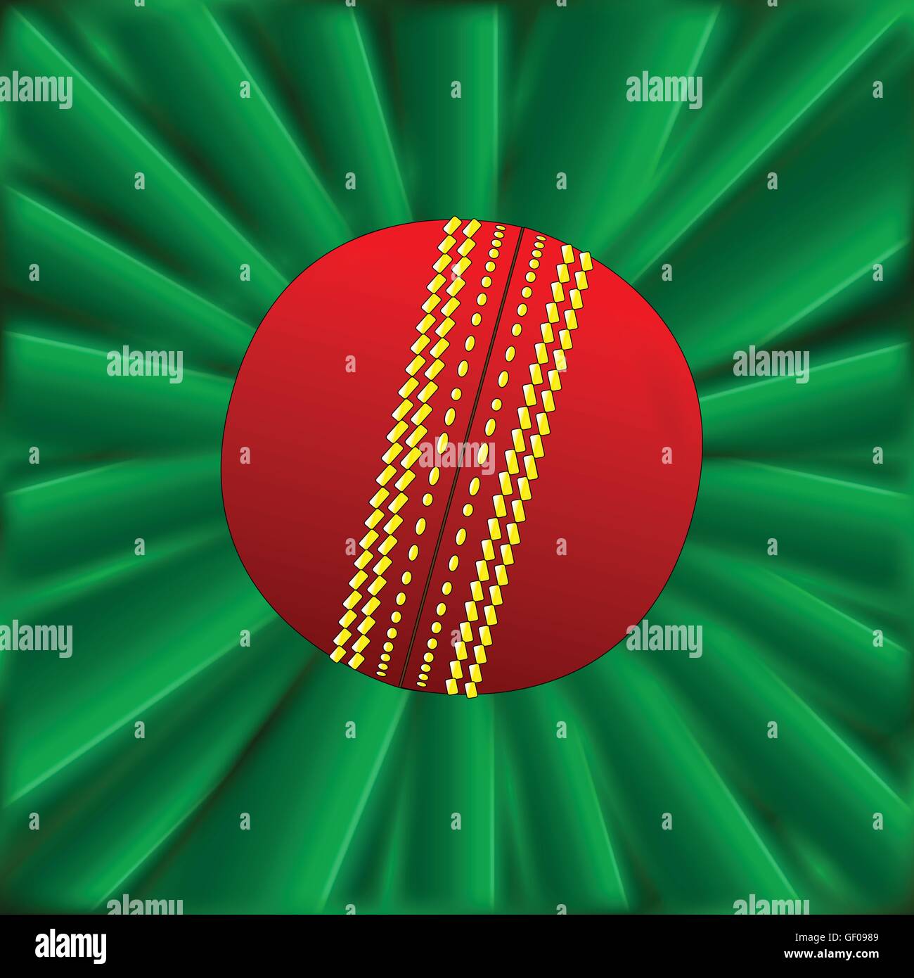 Ein typischer Cricketball über einem grünen materiellen Hintergrund Stock Vektor
