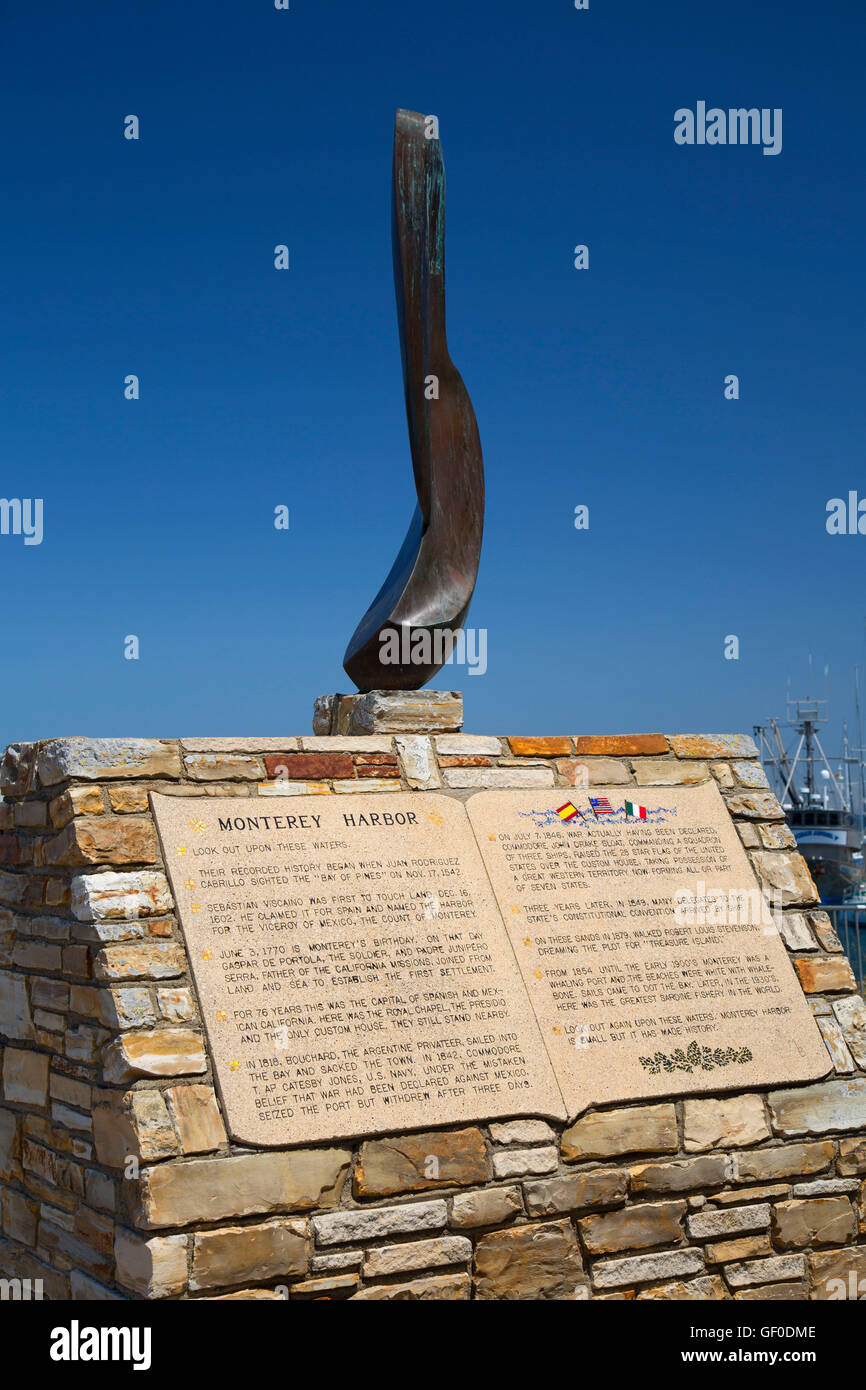 Monterey Harbor Geschichte Skulptur, Fishermans Wharf, Monterey, Kalifornien Stockfoto
