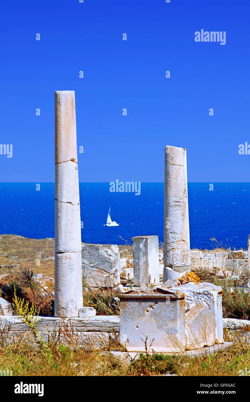 Archäologische Stätte von Delos in Kykladen-Inseln, Griechenland Stockfoto