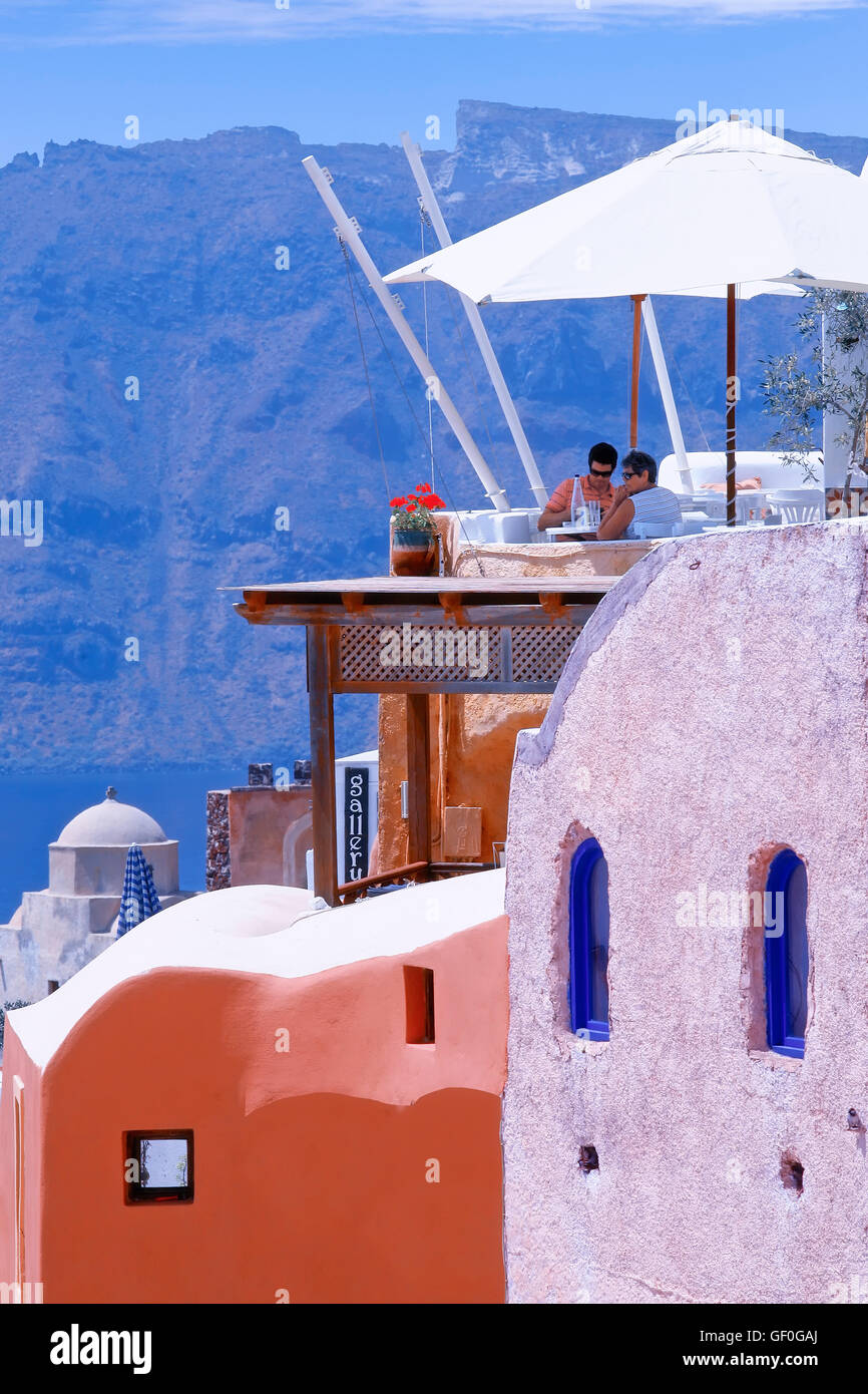 Restaurant in Santorin, Kykladen, Griechenland Stockfoto