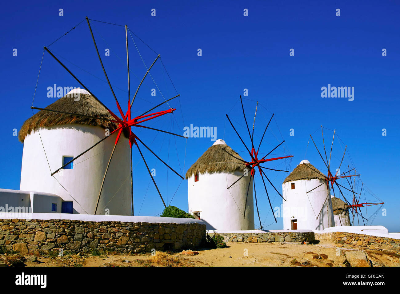 Windmühle in Mykonos, Kykladen, Griechenland Stockfoto