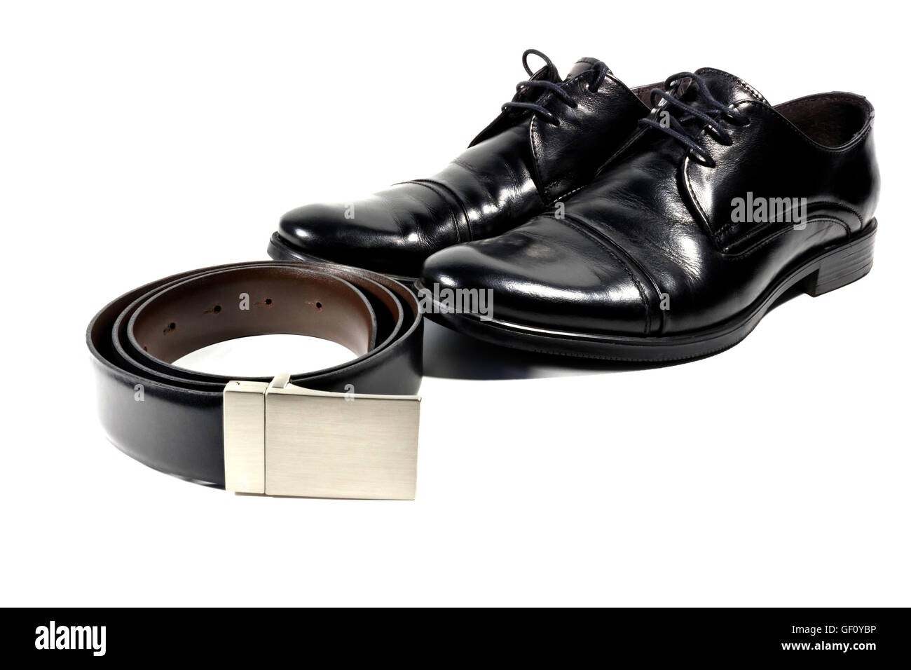 Schwarze Accessoires für Menschen, die isoliert auf weißem Hintergrund Stockfoto