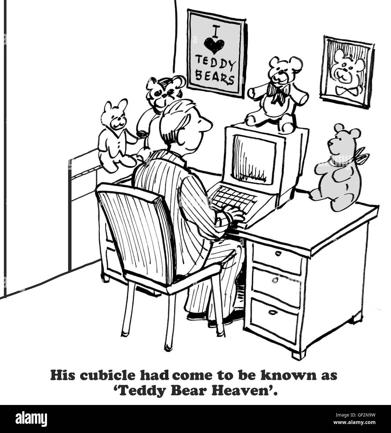 Geschäftliche Cartoon über Büro-Einrichtung. Stockfoto