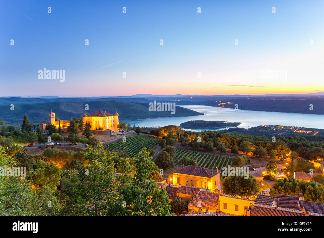 Aiguines, Gorges du Verdon, Provence - Alpes - Cote d ' Azur, Frankreich, im schönen Abendlicht Stockfoto