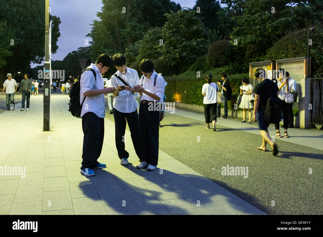 Menschen spielen Pokemon gehen auf ihren Smartphones im Ueno Park in Tokio, Japan Stockfoto