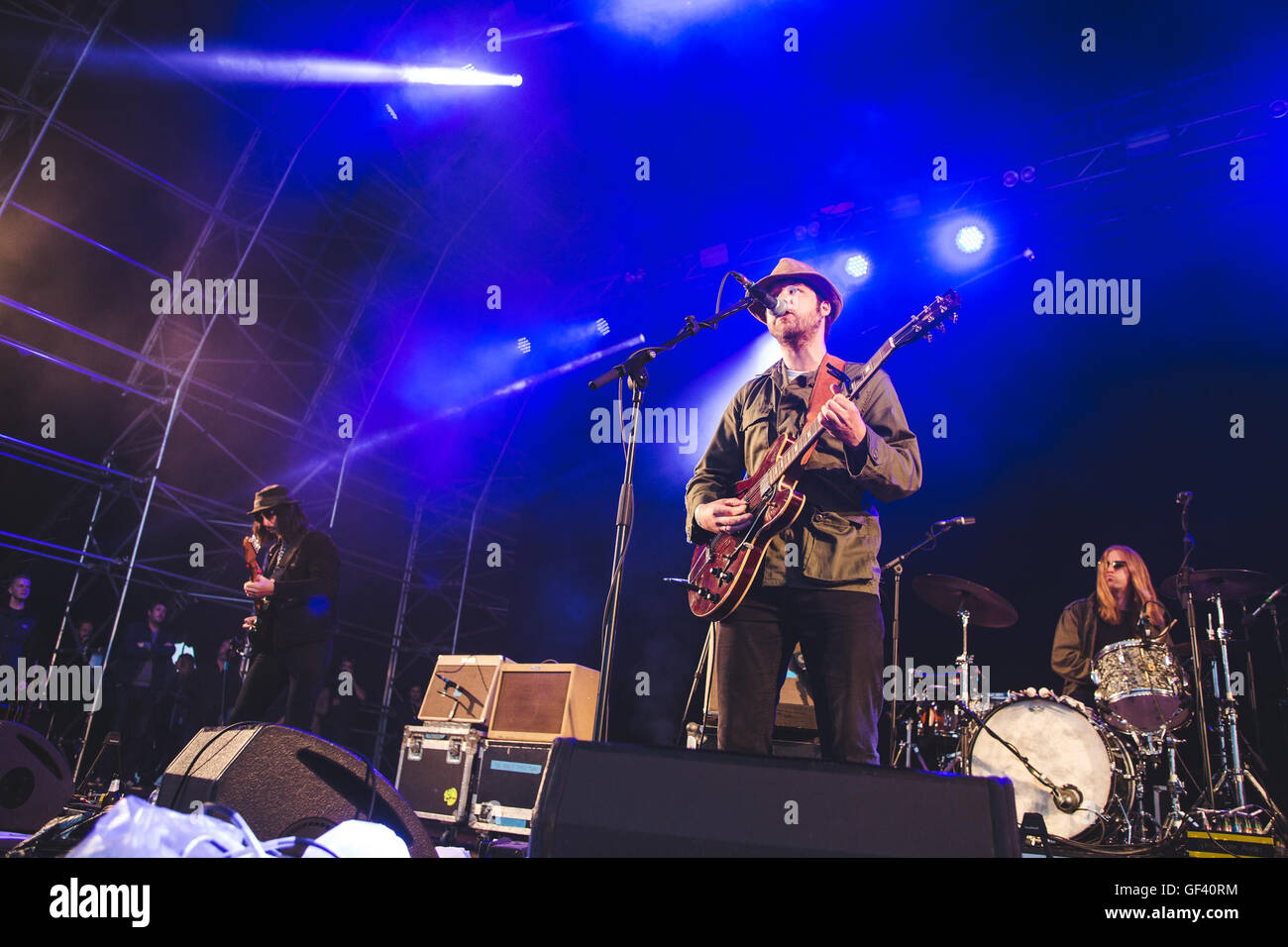 Matlock, Derbyshire, UK.  28. Juli 2016. James Skelly, Paul Duffy, Nick Power, Ian Skelly und Paul Molloy von The Coral Höchstleistungen YNOT Festival, Matlock, 2016 Credit: Myles Wright/ZUMA Draht/Alamy Live News Stockfoto