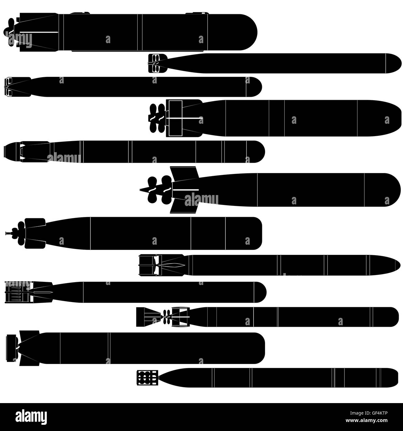 Kontur Bild Torpedos. Abbildung auf weißem Hintergrund. Stockfoto