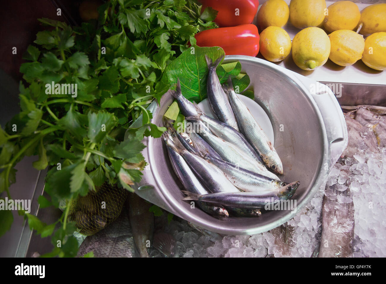 Fisch und vegs Stockfoto