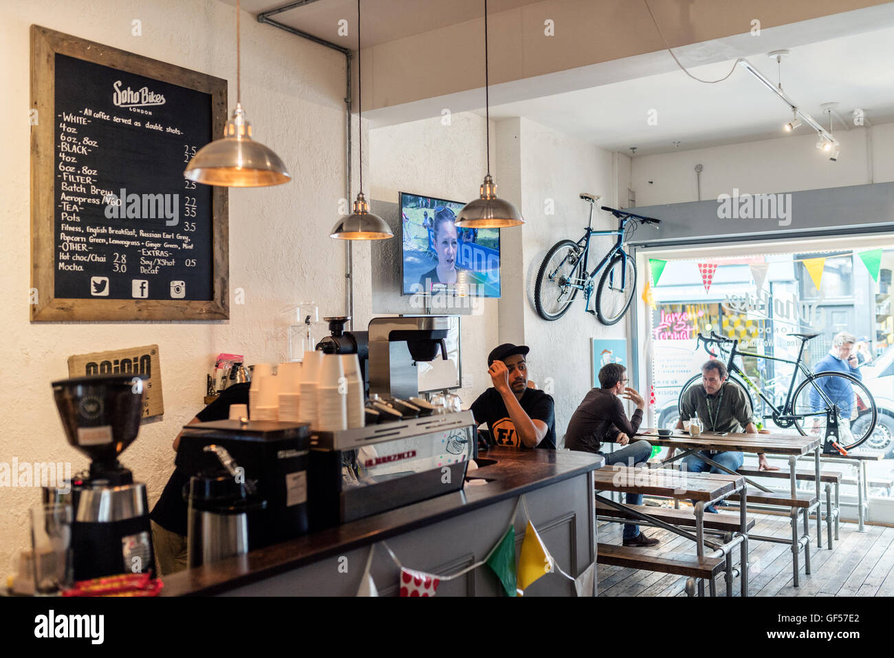 Radfahrer-Kaffeehaus in london Stockfoto