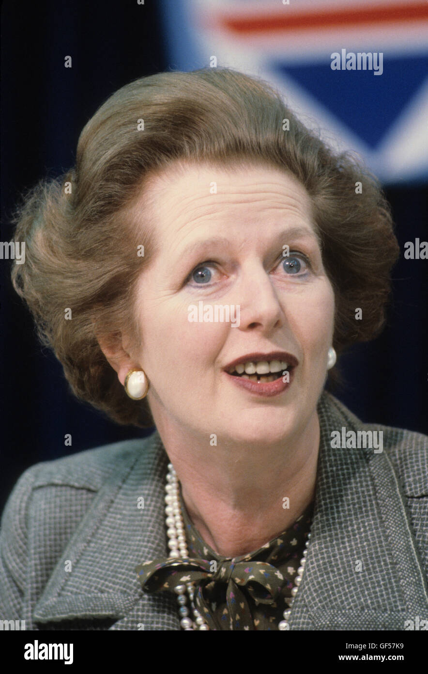 Frau Margaret Thatcher 1983 allgemeine Wahlen Pressekonferenz London UK 1980. HOMER SYKES Stockfoto