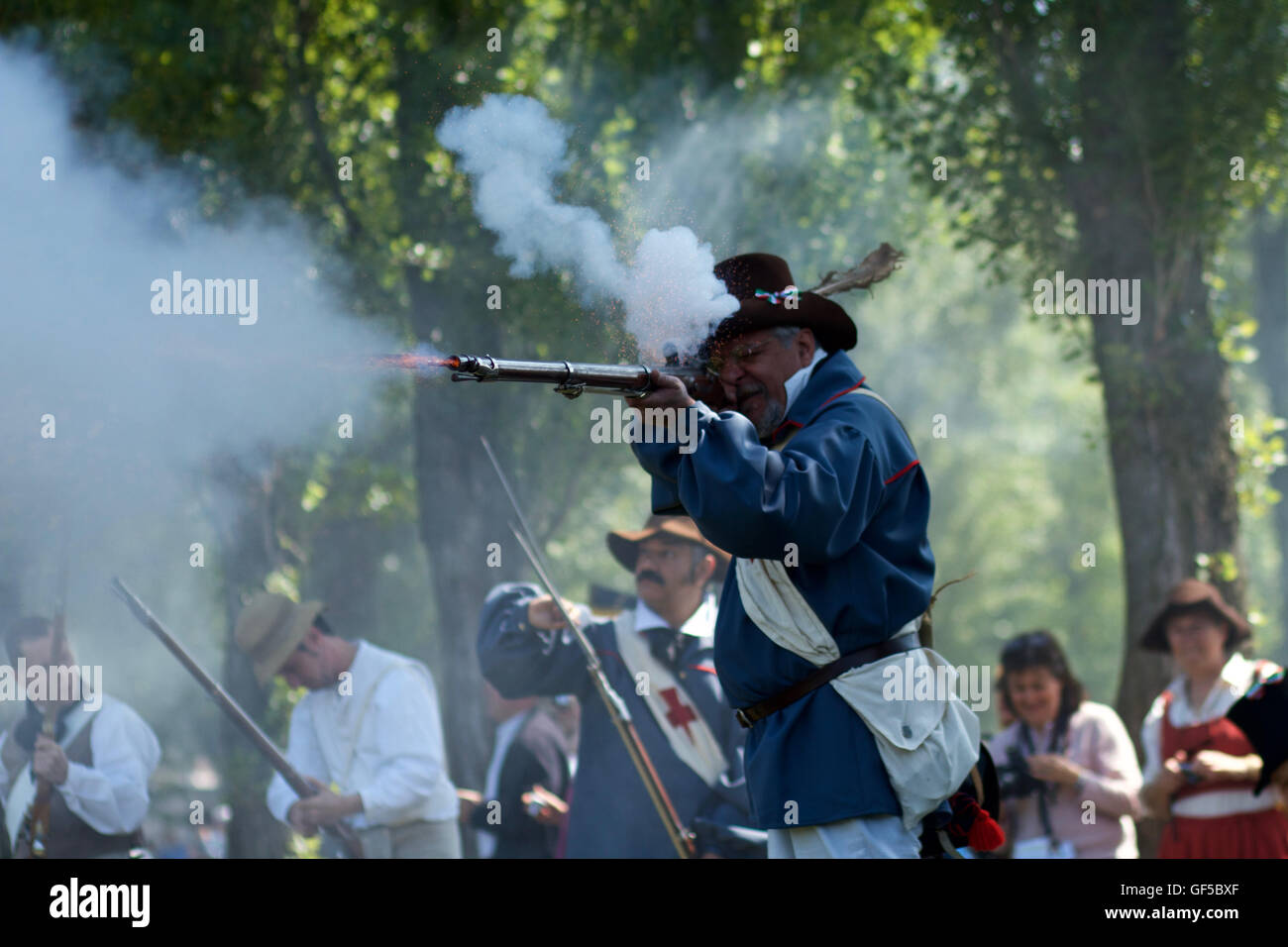 Historisches Reenactment der Schlacht von Napoleon genannt "dei Camolli" statt 16. April 1809 Villa Correr Dolfin Porcia - Pordeno Stockfoto
