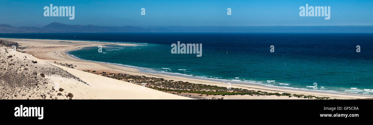 Panorama-Meer-Strand-Landschaft der Insel Fuerteventura, Kanarische Inseln Stockfoto