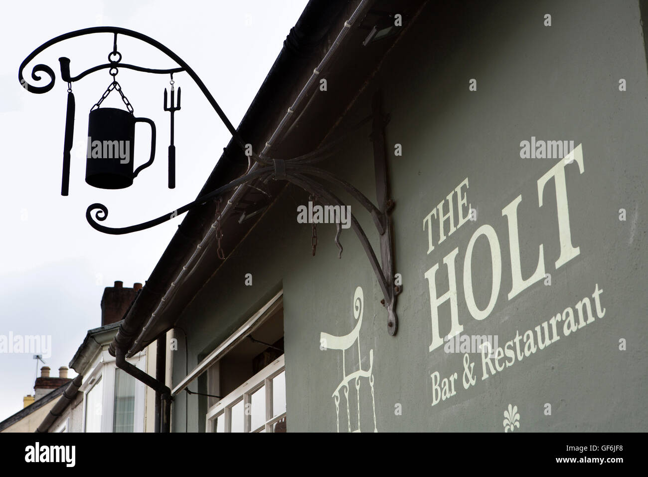 Großbritannien, England, Devon, Honiton, High Street, The Holt, Otter Brewery tippen, Pub Schild Stockfoto