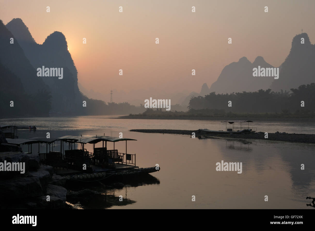 Sonnenuntergang am Xingping, Guangxi, China Stockfoto