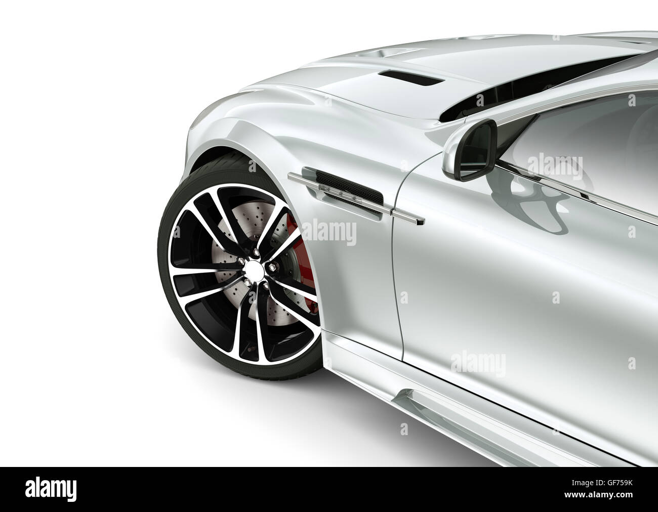 Silver Sport Auto - 7/8 shot isotlated auf Weiß Stockfoto