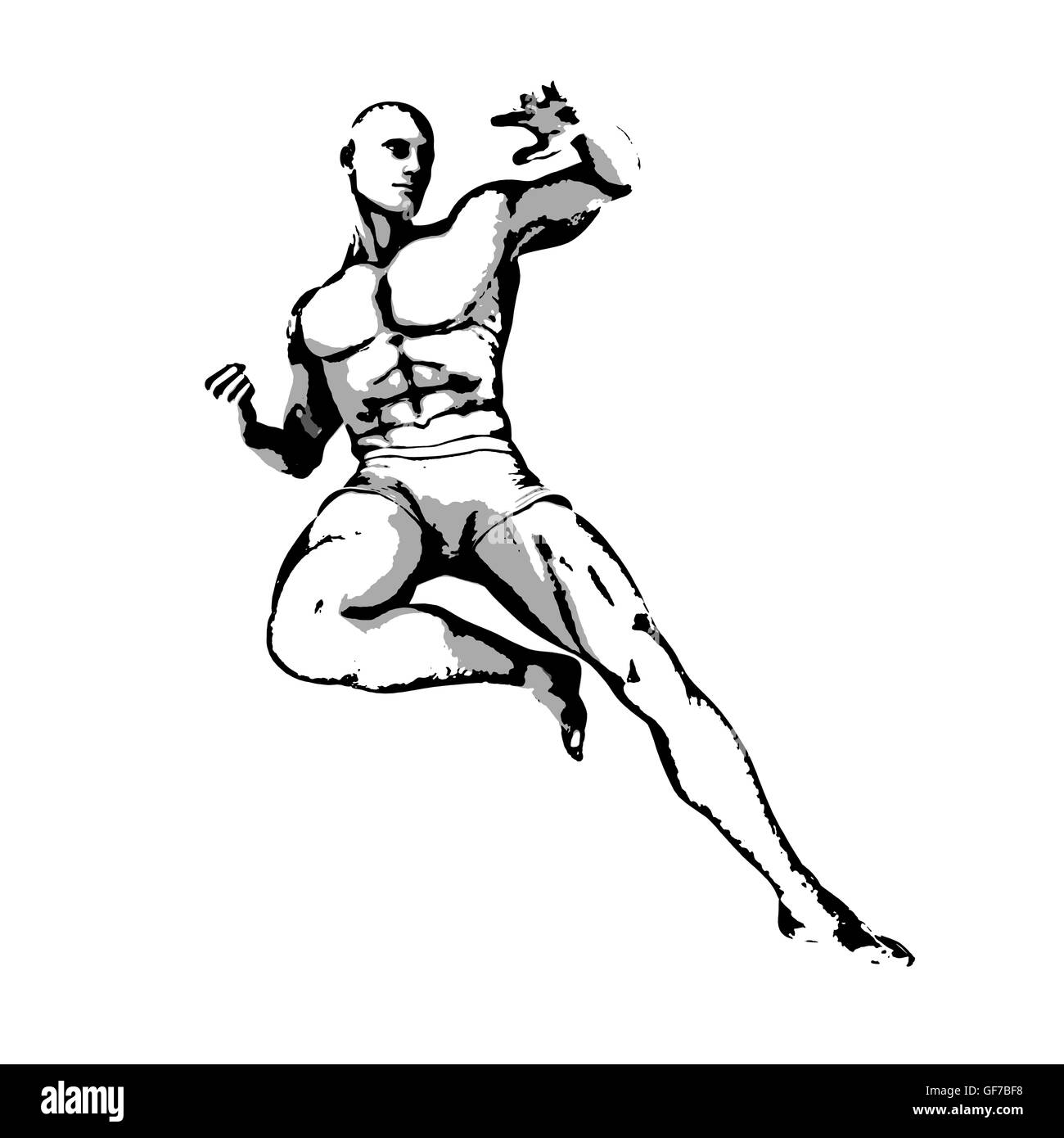 Comic-Buch-Held-Pose in Skizze Tinte Abbildung Stockfoto