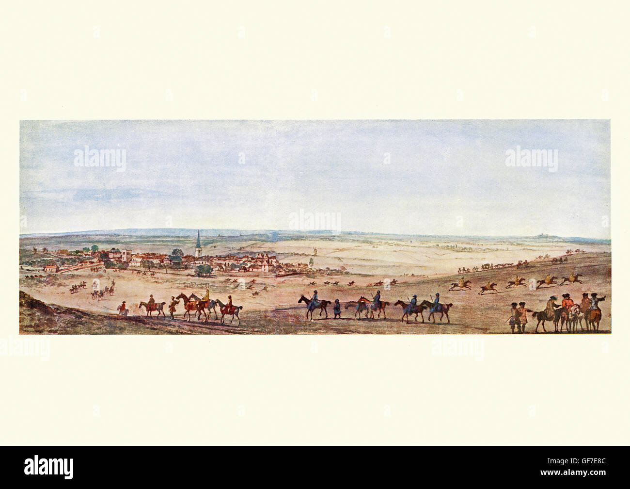 Newmarket Heath, nach dem Aquarell von Peter Tillemans, ein flämischer Maler, am besten bekannt für seine Arbeiten über Sport- und topographische Themen. Stockfoto