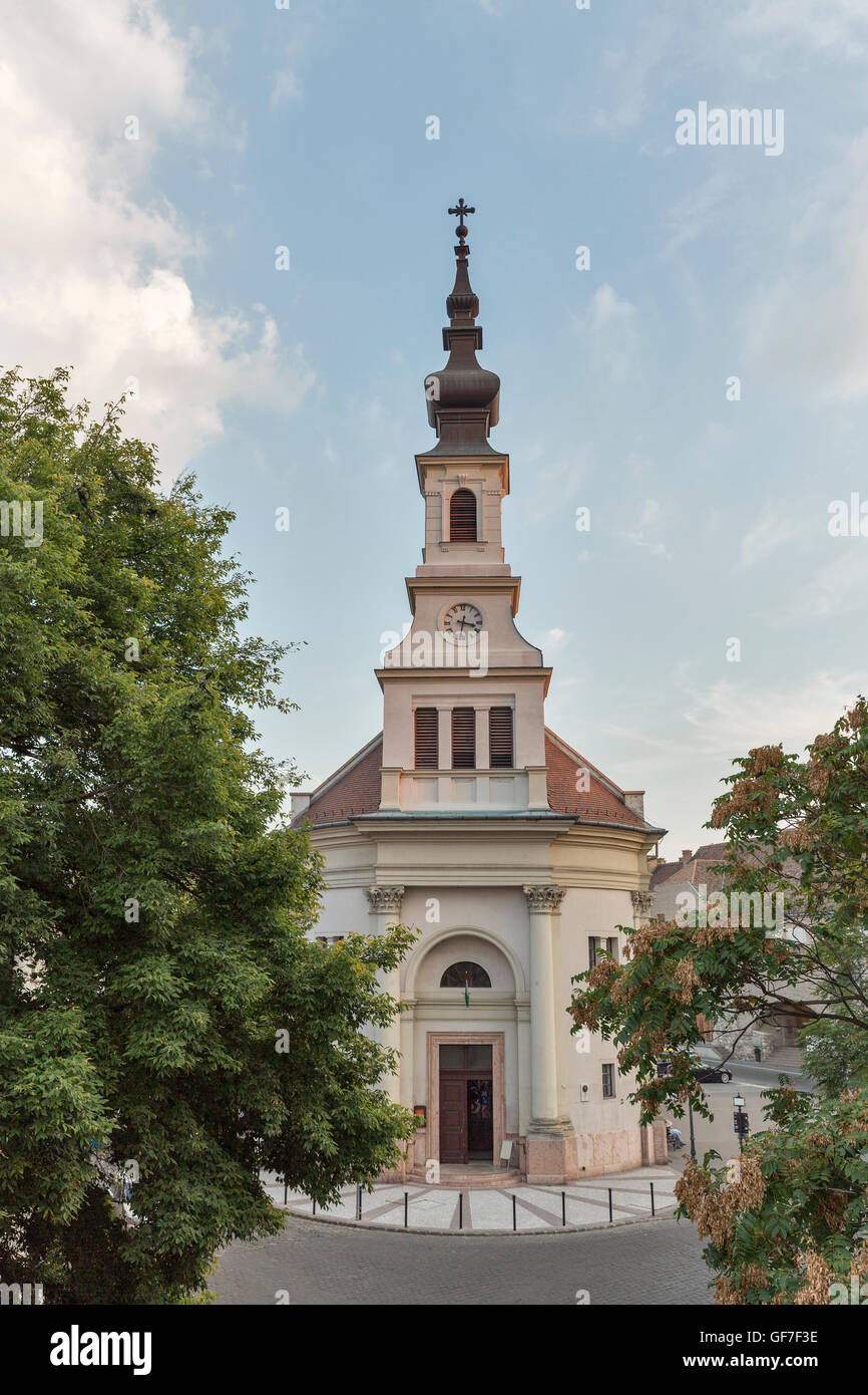 Buda lutherische Kirche in Budapest, Ungarn. Altstadtviertel. Stockfoto