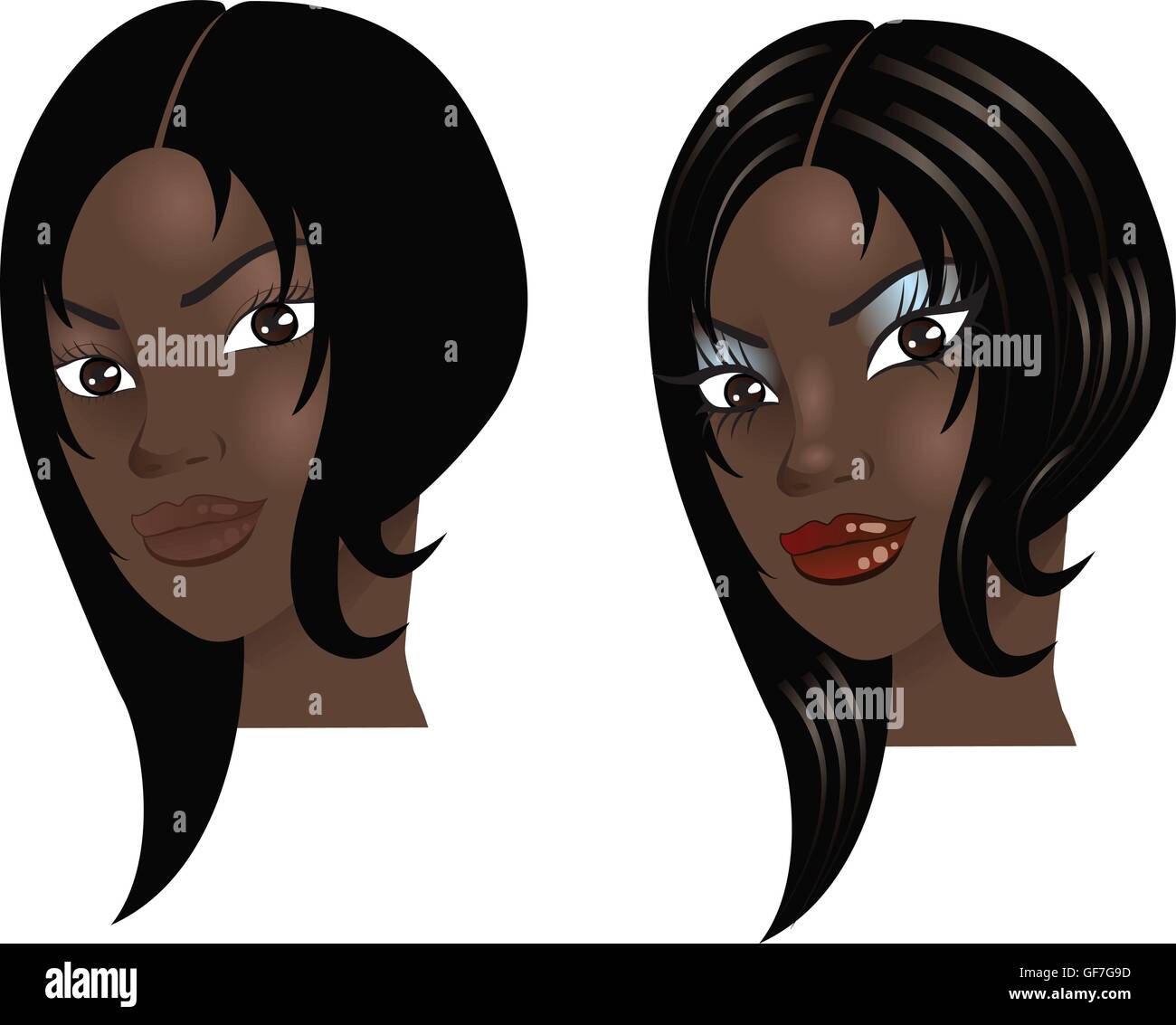 Vektor-Illustration einer Frau mit wenig oder gar kein Make-up, natürliche vor und nach dem Styling. Stock Vektor