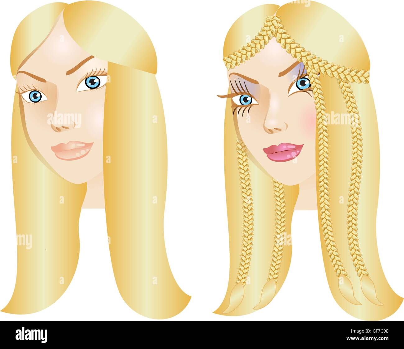 Vektor-Illustration einer Frau mit wenig oder gar kein Make-up, natürliche vor und nach dem Styling. Stock Vektor
