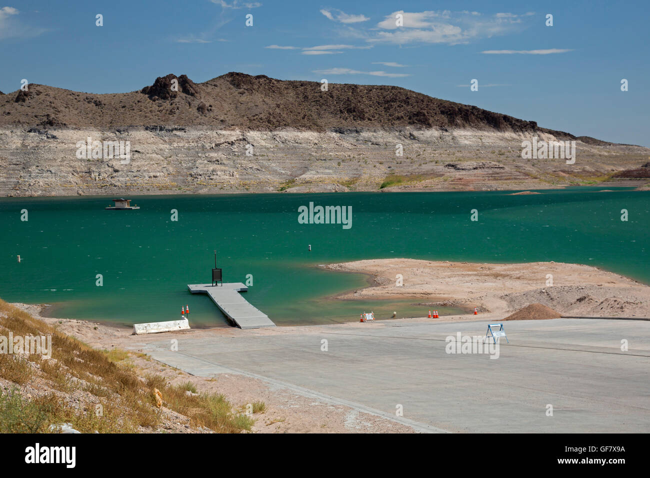 Las Vegas, Nevada - der Bootsrampe am Echo Bay am Lake Mead können nur kleine Boote durch sinkende Wasserstände behandeln. Stockfoto