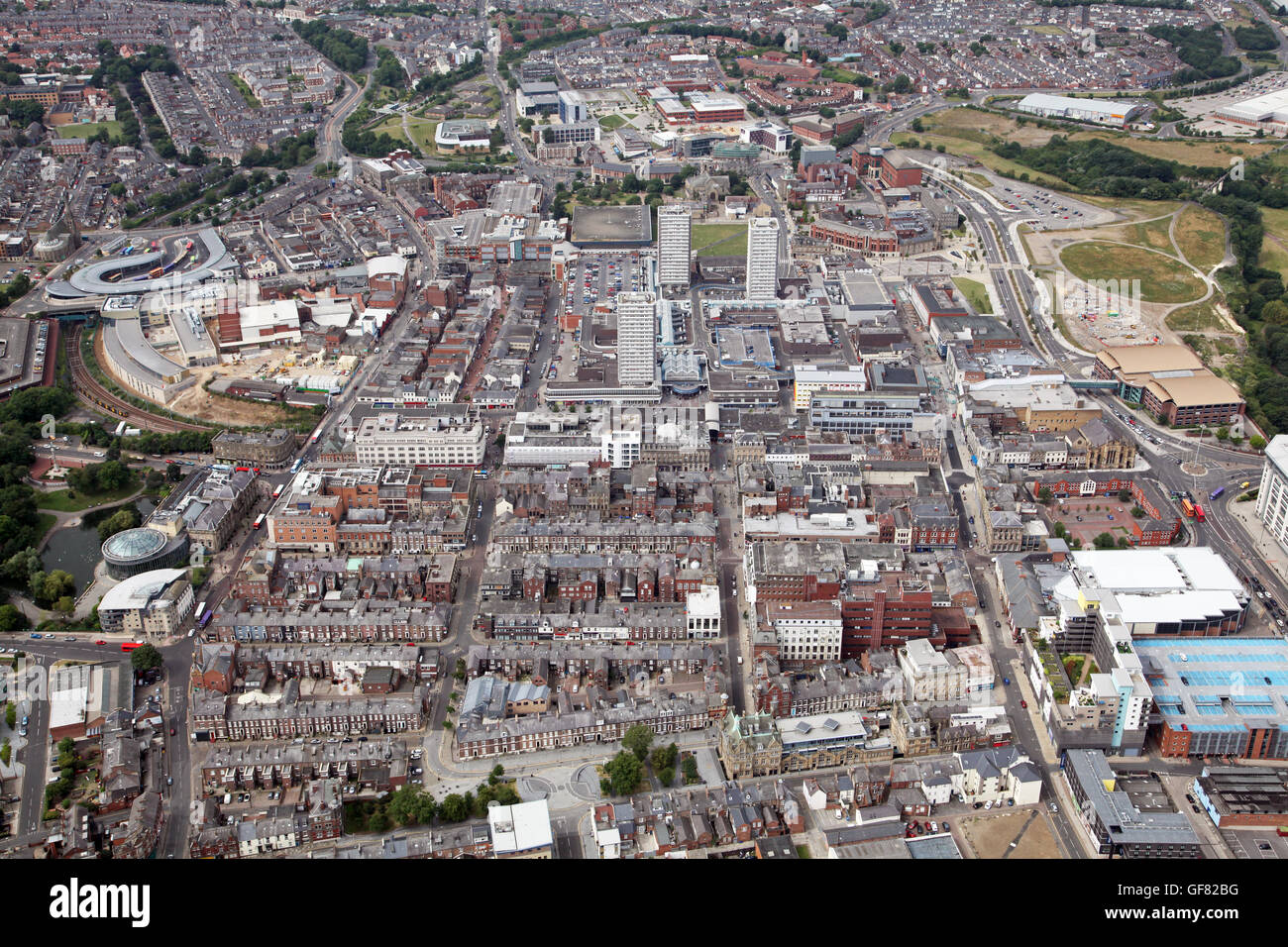 Luftaufnahme des Stadtzentrums Sunderland, Tyne & Verschleiß, UK Stockfoto