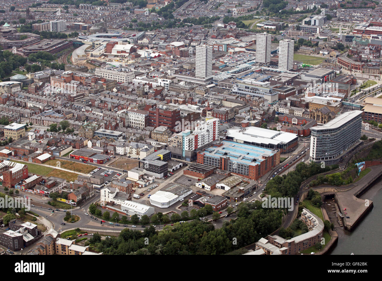 Luftaufnahme des Stadtzentrums Sunderland, Tyne & Verschleiß, UK Stockfoto