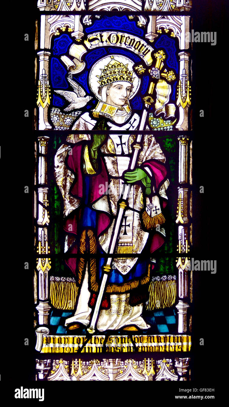 Canterbury, Kent, UK. St. Thomas von Canterbury römisch-katholische Kirche. Glasmalerei-Fenster: Papst St. Gregory das große... Stockfoto
