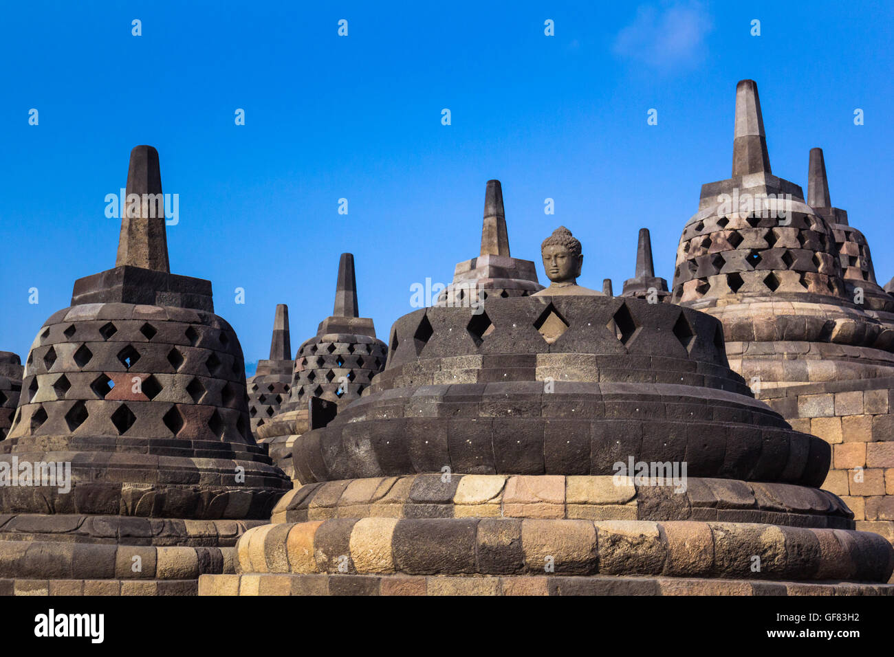 Borobudur Tempel am Tag Zeit, Yogyakarta, Java, Indonesien. Stockfoto
