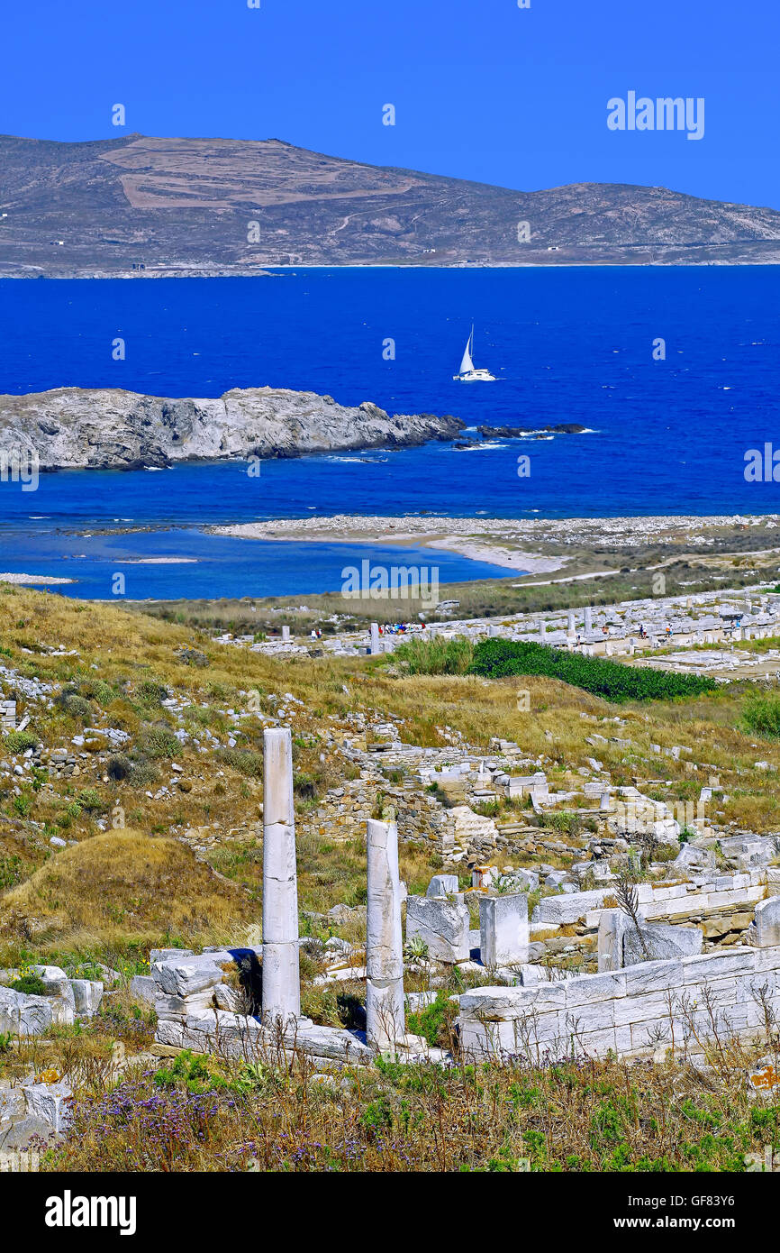 archäologische Stätte von Delos, Kykladen, Griechenland Stockfoto