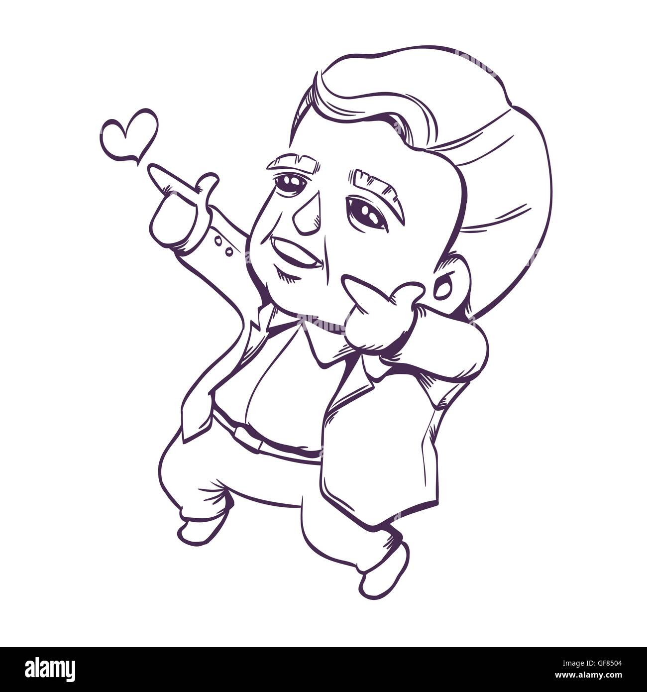 Vektor-Illustration von glücklich Greis mit beiden Händen nach oben hohes Ziel für Liebe, niedlichen Cartoon Charakter Gliederung Stock Vektor